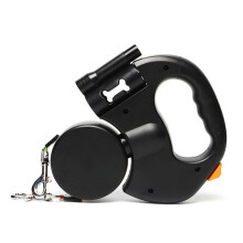 (Black) 360 Degree Tangle-Free Retractable Dog Leash with Flashlight &  Poop Bag Dispenser, Heavy-Duty Reflective Webbing for Walking Running