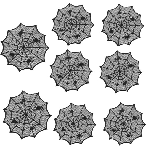 Round Laces Table Placemat Spiders Webs Pattern for-Black 8