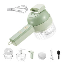 (Green) 4-in-1 Multi-Functional Portable Electric Vegetable Cutter Set, Wireless Grinder Chopper for Home Kitchen Garlic, Peppers, Onions, Meat