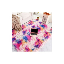 Tappeto soffice per la camera da letto delle bambine, tappeto interno morbido con motivo tie-dye arcobaleno intenso e design a pelo alto, tappeto in