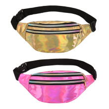 Holographic Transparent Multicolor Fanny Pack, Waterproof Outer Pu Part Adjustable Belt Strap for Multiple Wearing Ways at Beaches Parties Concerts