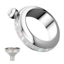 AB Crystal Decorated Flask, Corrosion Resistance 304 Stainless Steel Portable Flask for Concerts