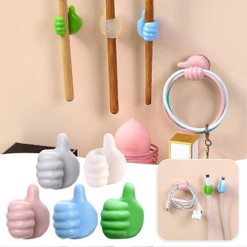 (White 2pcs) 2pcs Creative Thumb Wall Hook, Multifunction Self-Adhesive Cable Organizer Clips, Cute Thumb Holder for Desk Wall Key 1