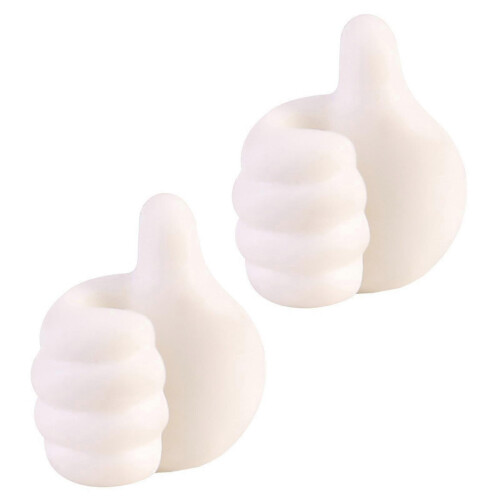 (White 2pcs) 2pcs Creative Thumb Wall Hook, Multifunction Self-Adhesive Cable Organizer Clips, Cute Thumb Holder for Desk Wall Key