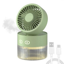 (Rechargeable, Green) LED Humidifier Cooling Fan, Small Desktop Air Cooler Personal Humidifier Fan for Office Bedroom