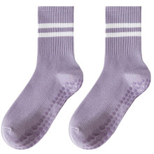 (One pair, Purple) Home Pilates Socks with Grippers, Womens Non-Slip Yoga Ankle Socks for Dance Gym Barre Sticky Slipper Socks