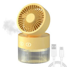 (Rechargeable, Yellow) LED Humidifier Cooling Fan, Small Desktop Air Cooler Personal Humidifier Fan for Office Bedroom