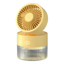 (Plug In, Yellow) LED Humidifier Cooling Fan, Small Desktop Air Cooler Personal Humidifier Fan for Office Bedroom