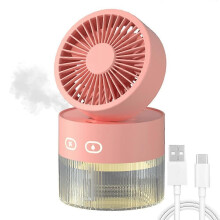 (Rechargeable, Pink) LED Humidifier Cooling Fan, Small Desktop Air Cooler Personal Humidifier Fan for Office Bedroom