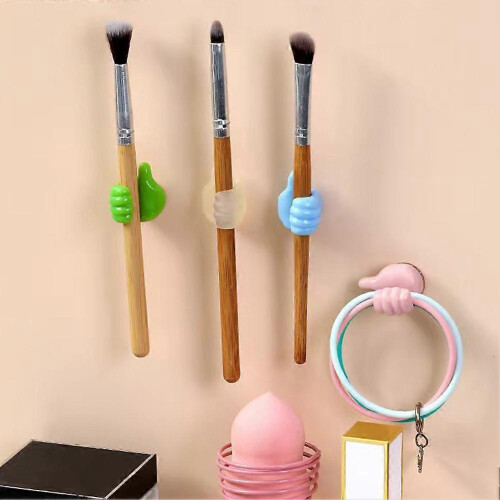 (Blue 2pcs) 2pcs Creative Thumb Wall Hook, Multifunction Self-Adhesive Cable Organizer Clips, Cute Thumb Holder for Desk Wall Key 2
