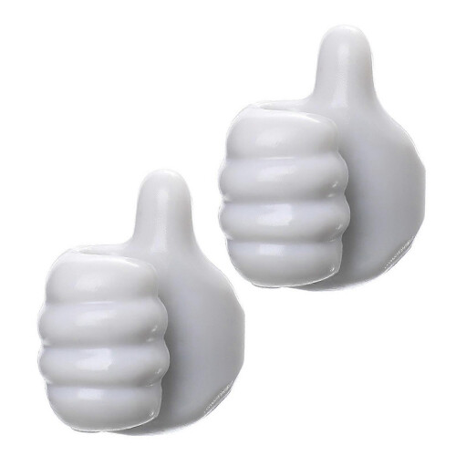 (Grey 2pcs) 2pcs Creative Thumb Wall Hook, Multifunction Self-Adhesive Cable Organizer Clips, Cute Thumb Holder for Desk Wall Key