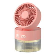 (Plug In, Pink) LED Humidifier Cooling Fan, Small Desktop Air Cooler Personal Humidifier Fan for Office Bedroom