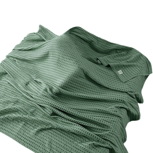 Elegant Cooling Cotton Waffles Summer Throw,Soft-Green