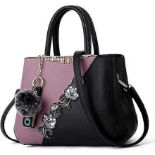 (Grey Black) Embroidery Women Top Handle Satchel Leather Handbags Shoulder Bag