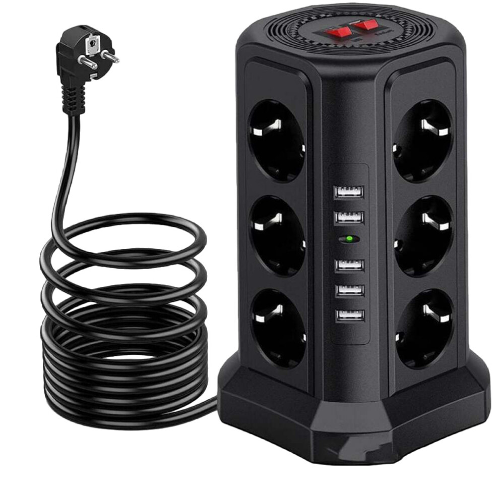 Heavy Duty Power Strip Tower, Individual Switch Design, For Home Office, Black, Neat And Tidy Space Saver, Multiple Outlets, Ultra-Safe Charging 9358999429953