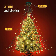 Christmas Tree Lights with Ring 16 Strings 400 LEDs, Quick-Install Christmas Tree Lights 8 Modes with Timer Function, Waterproof for Outdoor Indoor