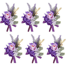 Formal Dinner Party Corsage, Artificial Purple Rose Wedding Prom Accessories, Rustic Boho Themes Men's Boutonniere for Special Occasions (Set Of 6)