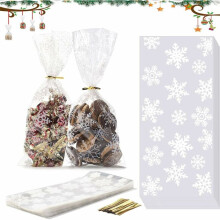 Transparente Geschenktüten für saisonale Geschenke, Mitgebseltüten mit weihnachtlichem Schneeflockenmuster, Zellophan-Leckerlitüten mit