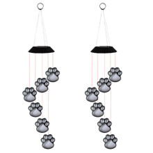 2X Solar LED Wind Chime Lamp Paws Print Solar Wind Chime Katter Hund Husdjur Pawprint Solar IP65 Vattentät Hängande