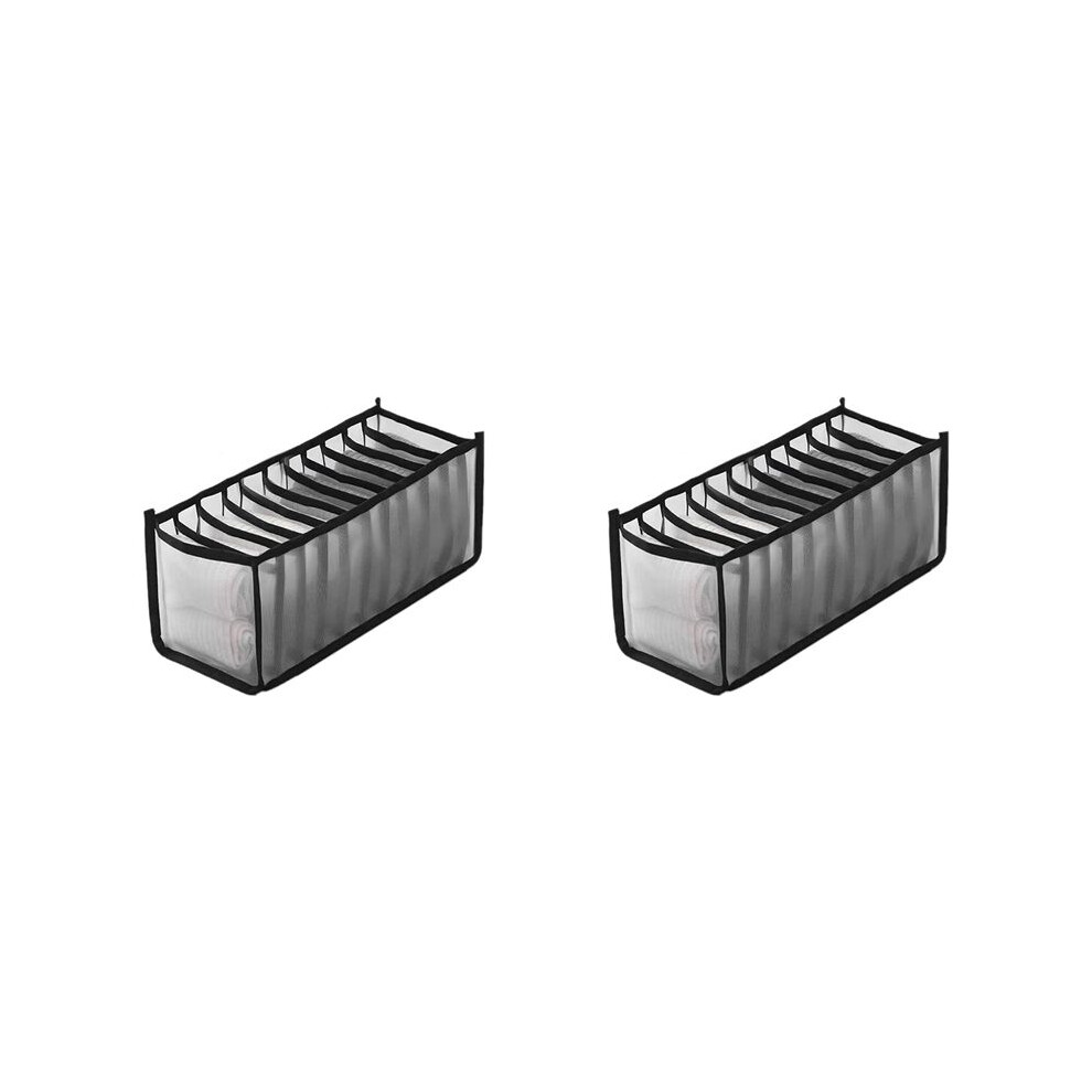 2X Underwear Bra Socks Organizer Storage, Washable Foldable Drawer Clothes Organizer (-11 Grids) Black Typecat