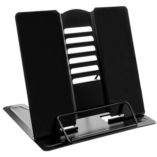 2X Desk Book Stand Metal Reading Rest Book Holder Angle Adjustable Stand Document Holder Sturdy (Black) 1