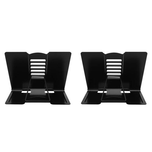 2X Desk Book Stand Metal Reading Rest Book Holder Angle Adjustable Stand Document Holder Sturdy (Black)
