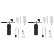 2X Kit Aerografo con Compressore, Ricaricabile, Senza Fili, Senza Intasamenti, Set Aerografo Ad Alta Pressione per La Pittura di Trucco per Nail Art