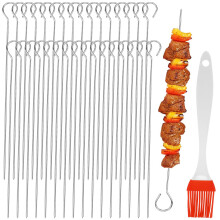 32PCS Stainless Steel Skewers,7.87''/20cm Metal BBQ Sticks for Grilling, Chicken Kebab Skewers Reusable Food-Grade, Oven, Air Fryer, Turkey and Party