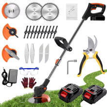 Strimmer, Garden Strimmer With Metal Blades, Cordless Strimmer With 2 Batteries And UK Charger, Retractable and adjustable, rotating blade 90, Grass