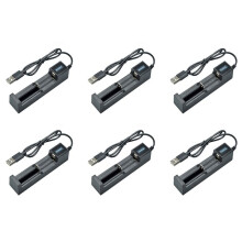 6X Carregador de Bateria USB 1 Slot Carregamento RáPido Universal Carregador de Bateria de LíTio RecarregáVel para 18650 26650 14500 16340