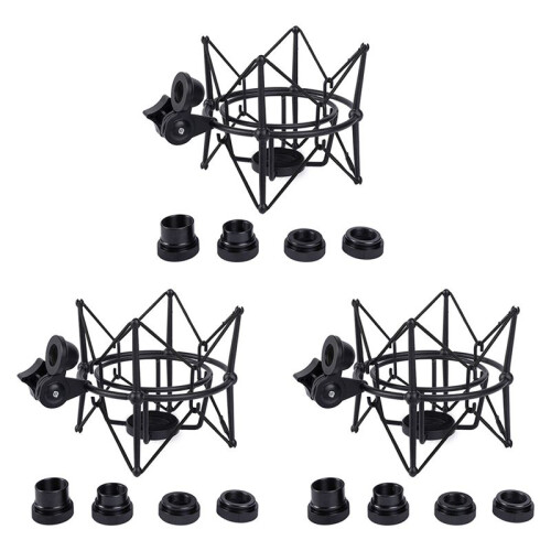 3X Microphone Shock Mount Adjustable Mount Recording Mic Stand Metal Bracket Pod Microphone Stand (Black)