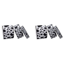 6Pcs White Black Cow Print Wired  Ribbon  Ribbons Gift Wrapping Ribbon Animal Print Ribbon for DIY Crafts Party