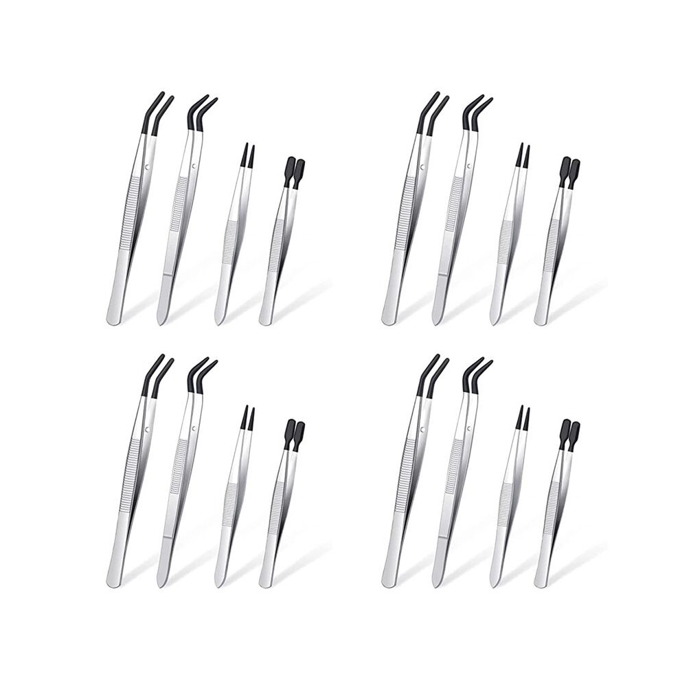 16 Pieces Tweezers Set with Rubber Tips Tweezers PVC Coated Tweezers, Rubber Fine Point Tweezers Rubber Flat Tip Tweezer