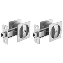 2X Bed/Bath Pocket Door Lock, Satin Nickel Contemporary Privacy Square Pocket Door Hardware, Sliding Pocket Door