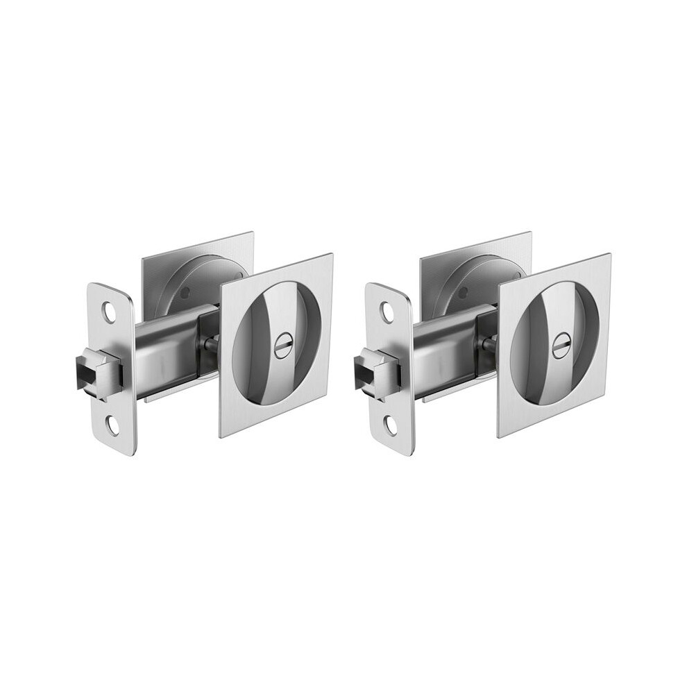 2X Bed/Bath Pocket Door Lock, Satin Nickel Contemporary Privacy Square Pocket Door Hardware, Sliding Pocket Door 6031534996969