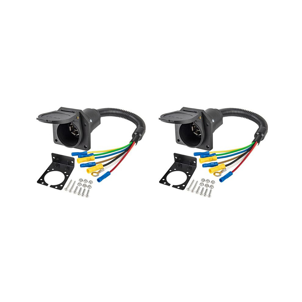 2X 7 Way Rv Trailer Connector Socket 7 Pin Wire Electrical Trailer Adapter Quick Converter With Mounting Bracket Light 4713633409961