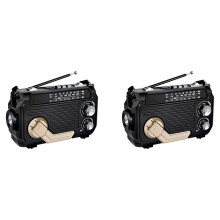 2X Radio FM AM SW Radio di Emergenza A Ricarica Solare Ricevitore A Manovella  5.2 Supporto TF USB Nero