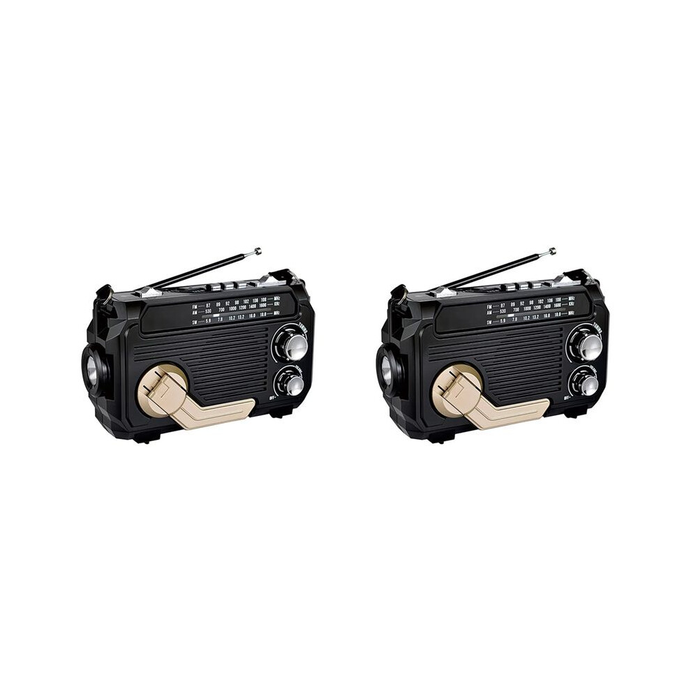 2X Fm Am Sw Radio Solar Charging Emergency Radios Receiver Hand Crank 5.2 Support Tf Usb Black 6032447331700