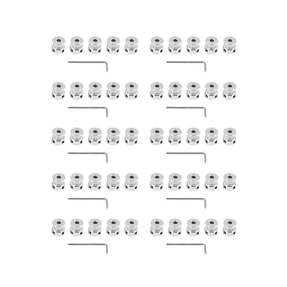 50Pcs Aluminum Gt2 Timing Belt Pulley 20 Teeth Bore 5Mm Width 6Mm And Wrench For Reprap 3D Printer Prusa I3 6033227108581
