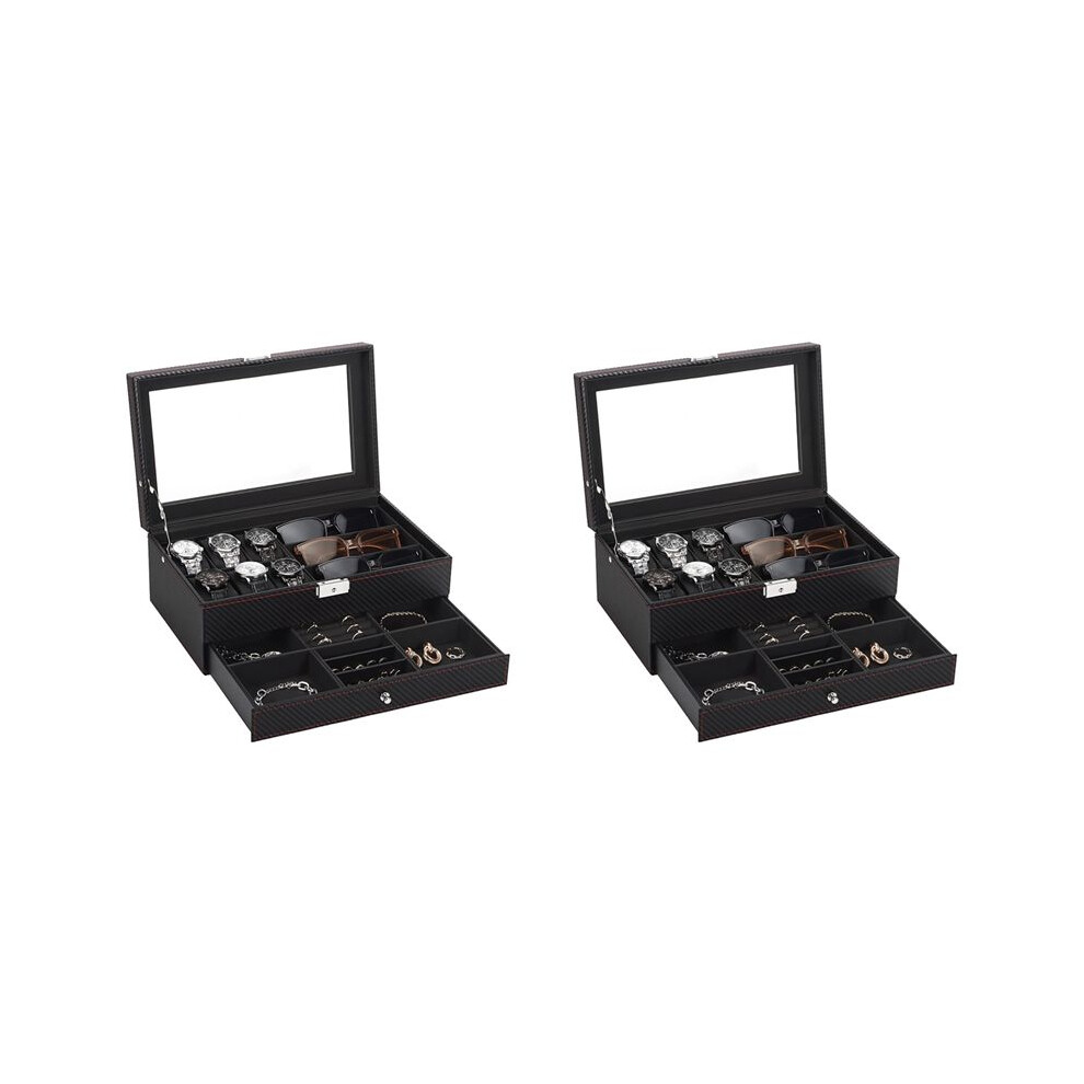 2X Watch Box, Mens Jewelry Box With 6 Slot Watch Case & 3 Slot Sunglasses Organizer, 2 Layers Lockable Watch Holder 4711322675154