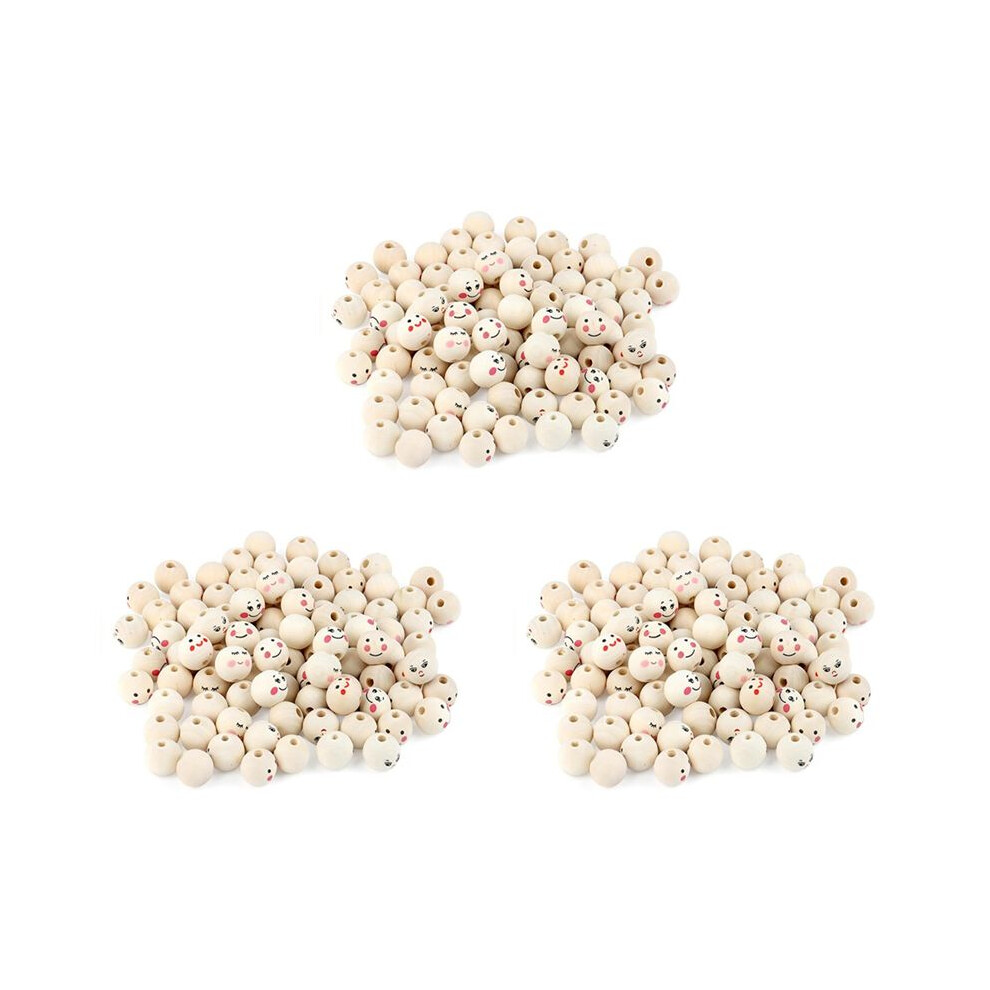 Pack Of 300 Wooden Beads With Face, 20 Mm Wooden Balls With Hole For Threading, Wooden Heads For Worry, Wooden Beads 4711062067387
