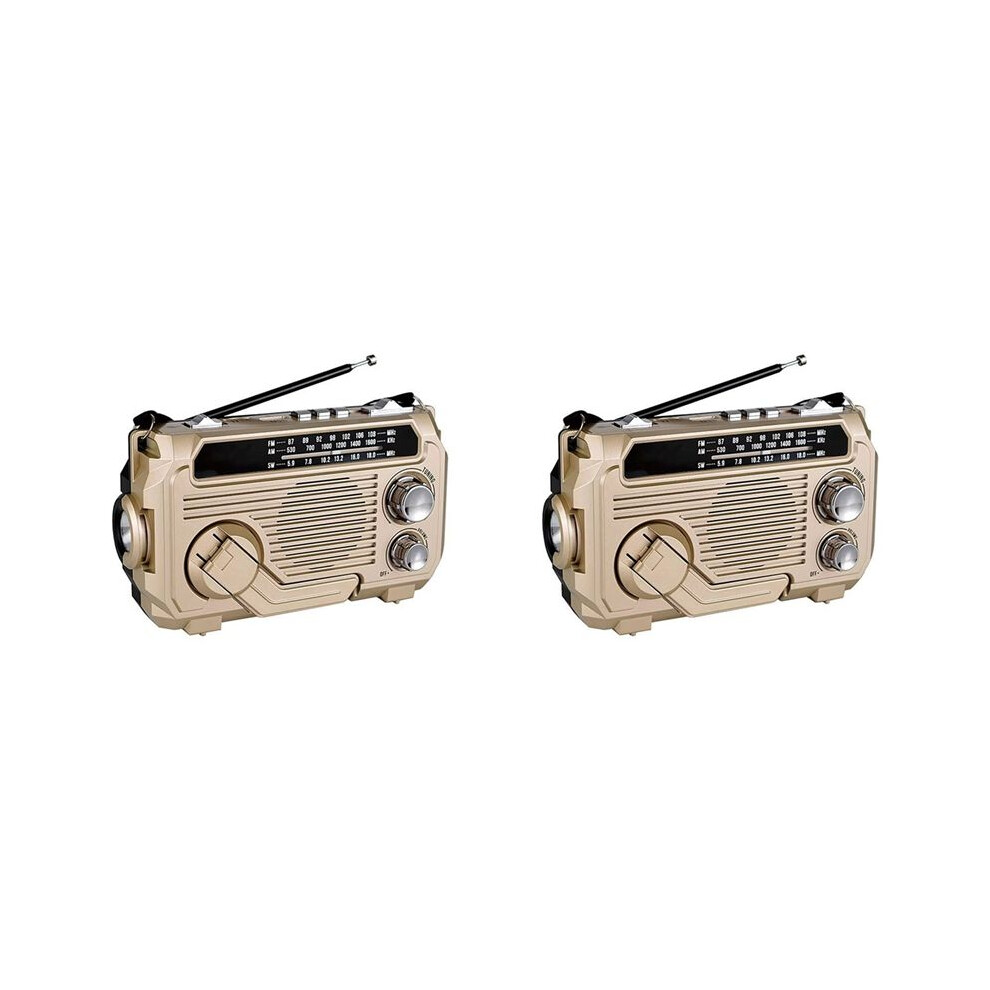 2X Fm Am Sw Radio Solar Charging Emergency Radios Receiver Hand Crank 5.2 Support Tf Usb Gold 4712444430812