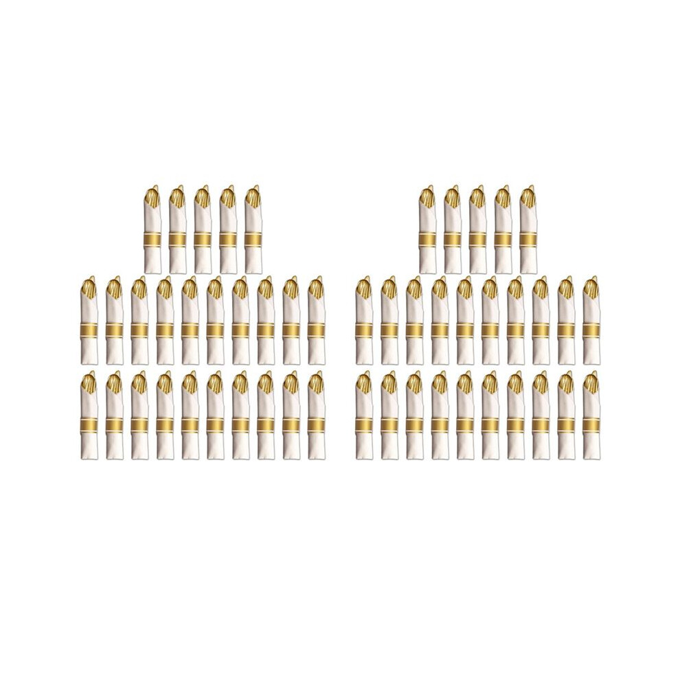 50 Pre Rolled Plastic Silverware - Wrapped Disposable Silverware Set With Forks, Knives, Spoons, Napkins Gold/White