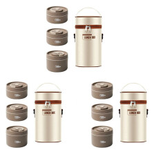 6X Food Warm Lunch Container,Stainless Steel Thermal Lunch Container Portable Thermal Bento Box Food Container Brown B