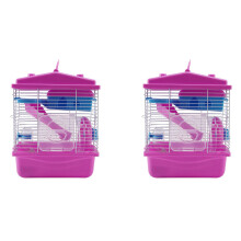 2X Pet Cage Hamster Cottage mit Transparentem Oberlicht-Doppelschichthaus für Hamster Golden Hamster Pet Rosa