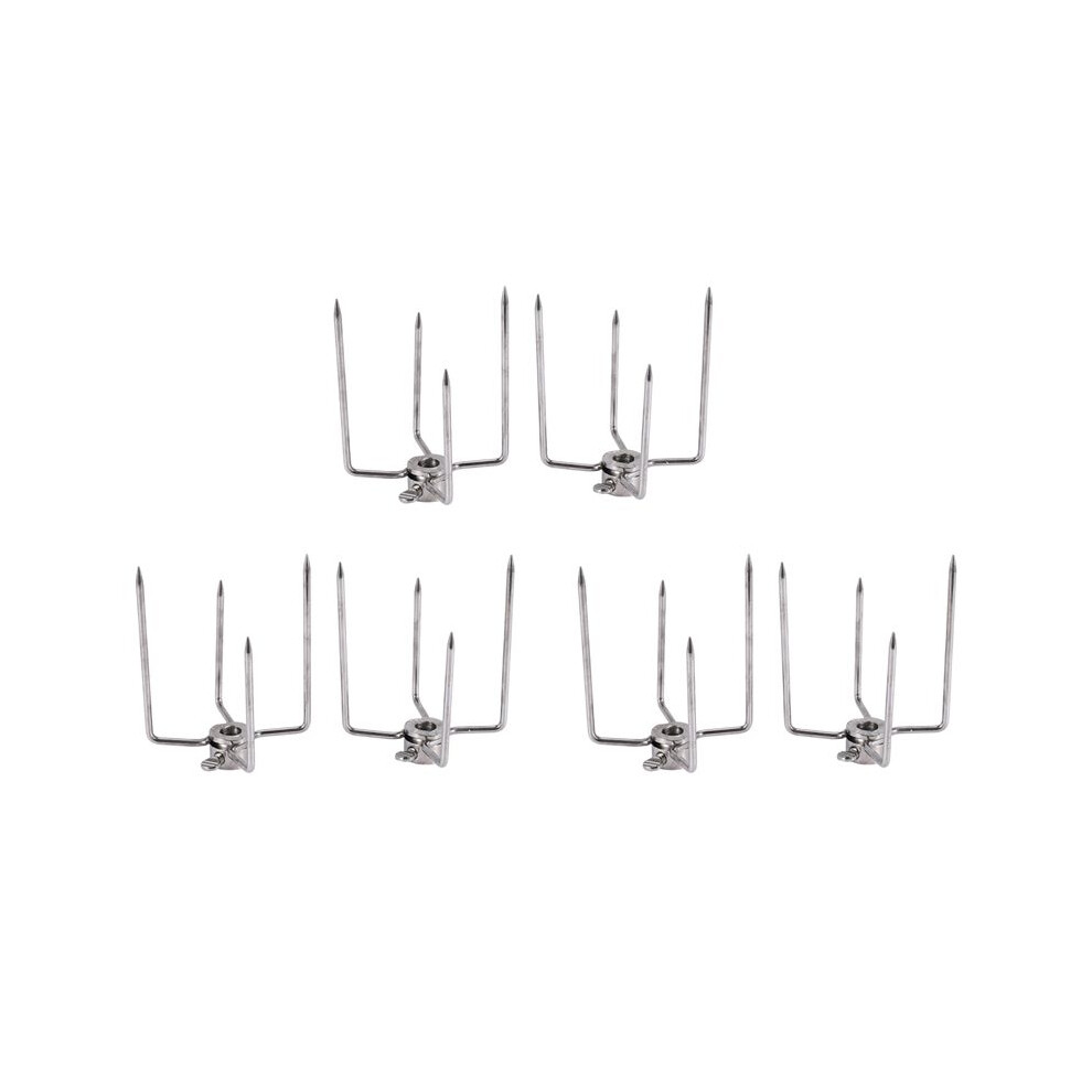 6Pcs Bbq Rotisserie Meat Forks Clamp Grill Meatpicks Stainless Steel Barbecue Skewer 6033041312768