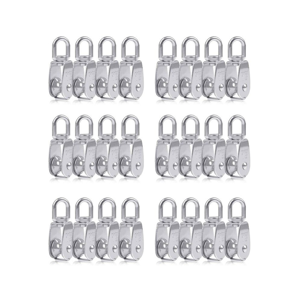 24Pcs Single Pulley Block M15 Stainless Steel Small Pulley Roller For Rope Cord In Outdoor 360Swivel Silver Pulley 4713129628227