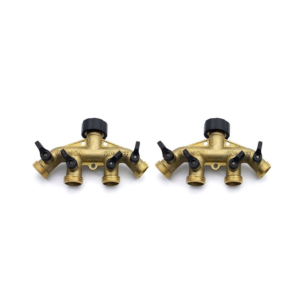 2X 4 Way Brass Hose Splitter, 3/4Inch Brass Hose Faucet Manifold, Garden Hose Connector Tap Splitter, Solid Brass- Yellow 4714099434917