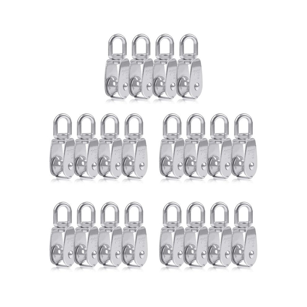 20Pcs Single Pulley Block M15 Stainless Steel Small Pulley Roller For Rope Cord In Outdoor 360Swivel Silver Pulley 6031702711035