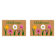 2X Welcome Floral Coir Doormat for Indoor Outdoor the Outdoor Mat for Entryway Outside Yard Home Decoration